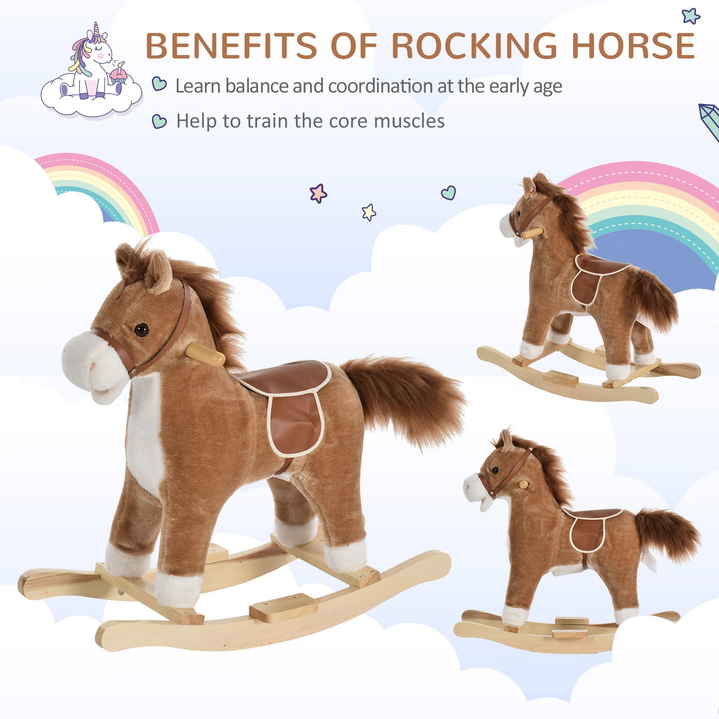 Chestnut Rocking horse with Sounds, Moving Mouth, Wagging Tail
