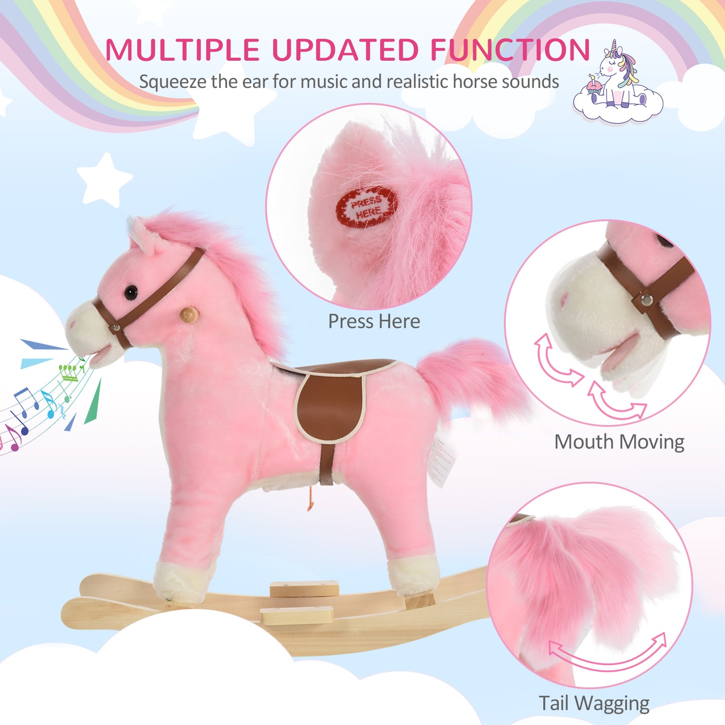 Pink Pony Rocker with Sounds, Moving Mouth, Wagging Tail