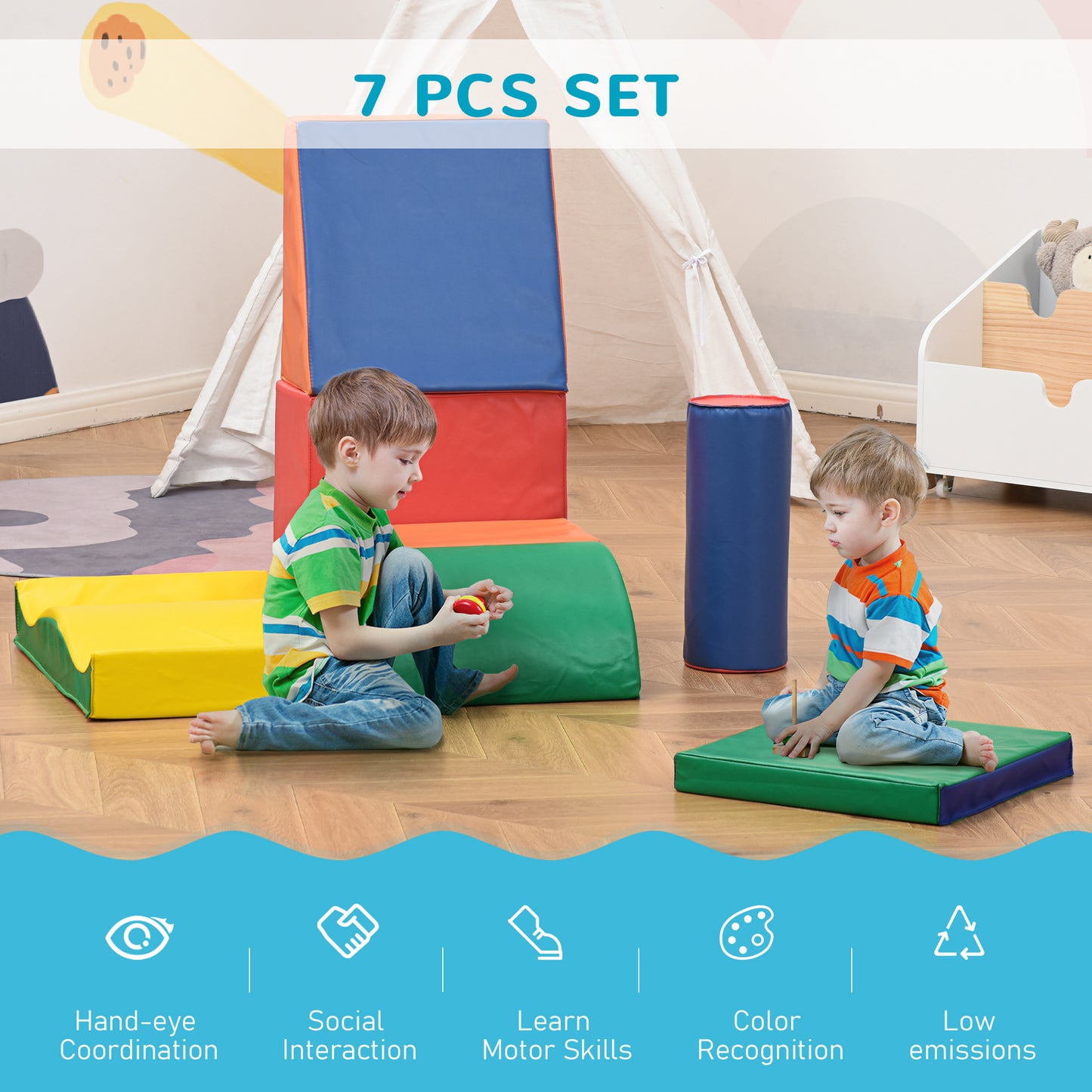 7 Piece PU Leather Soft Play Modular Crawling & Climbing Play Set