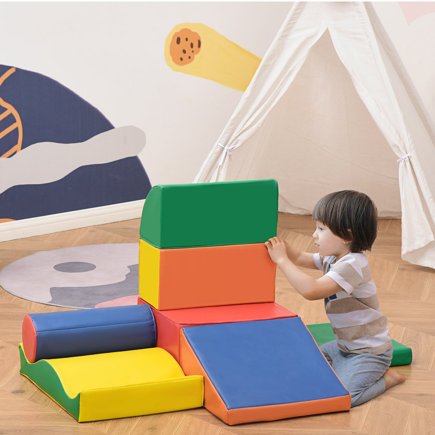 7 Piece PU Leather Soft Play Modular Crawling & Climbing Play Set