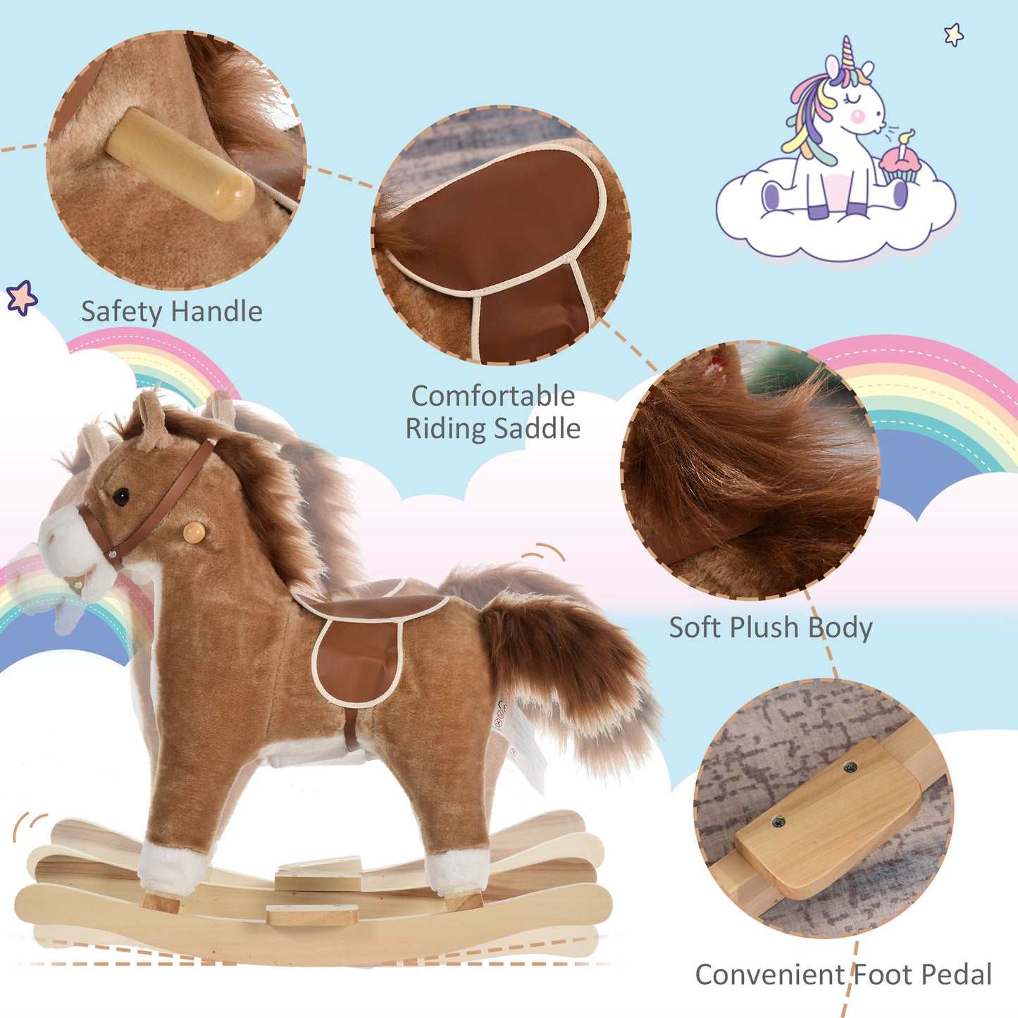 Chestnut Rocking horse with Sounds, Moving Mouth, Wagging Tail