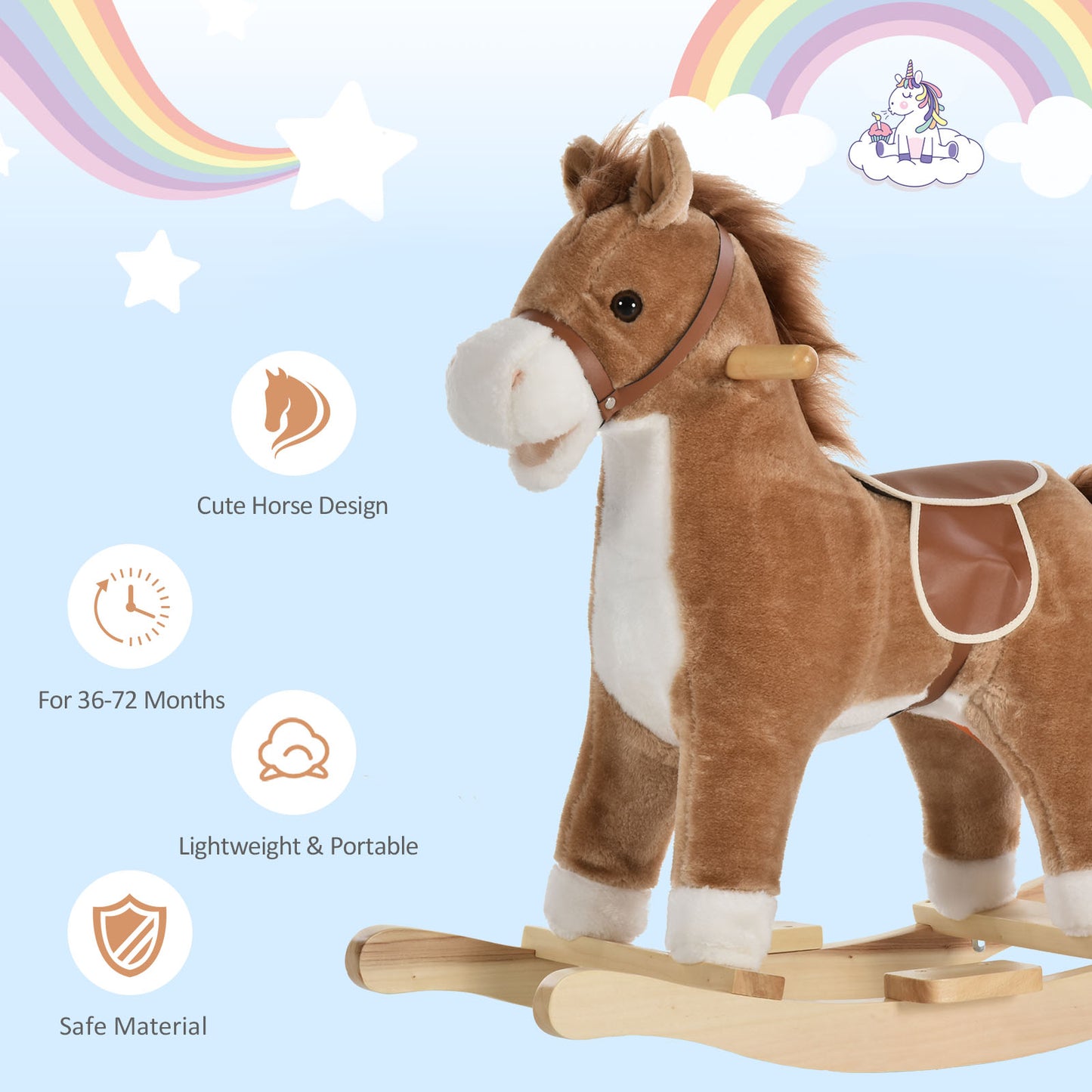 Chestnut Rocking horse with Sounds, Moving Mouth, Wagging Tail